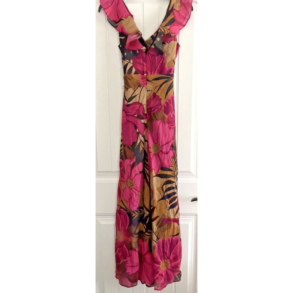 Taylor Women's Ruffled V-Neck Sleeveless A-Line Maxi Dress Taupe Fuchsia Size 2 - Picture 11 of 13